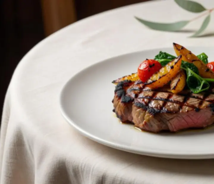 Wood-grilled steak served with seasonal sides