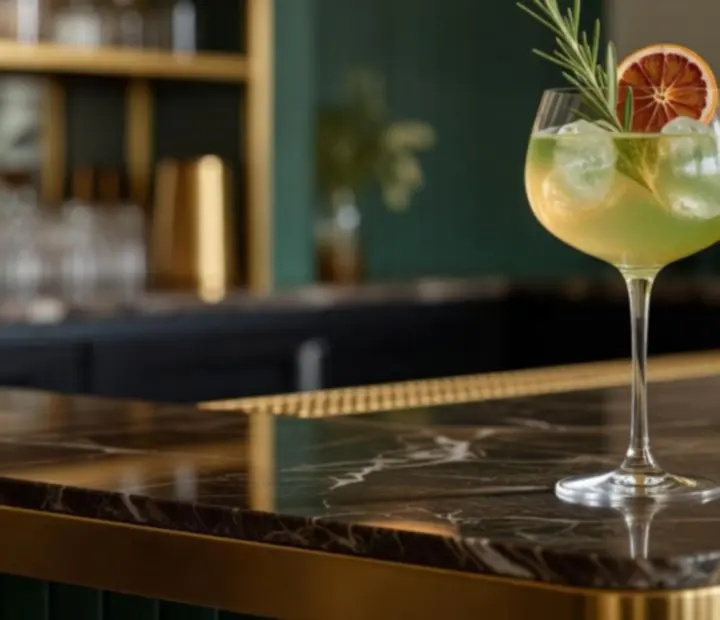 Signature cocktail garnished with citrus at Potand Peppeer