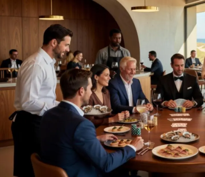 Private group enjoying a hosted poker event alongside shared plates at Potand Peppeer