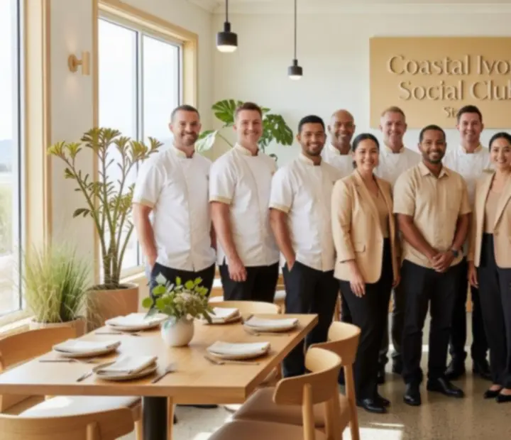 Team members welcoming guests inside a sunlit Australian restaurant